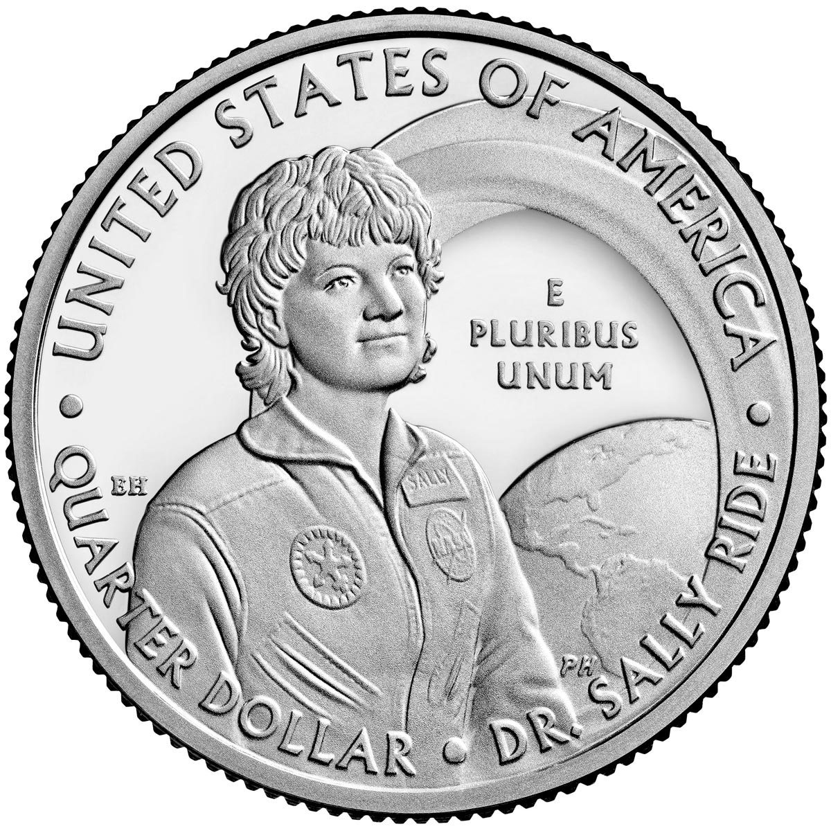 Image of 25 cents coin - Dr. Sally Ride | USA 2022.  The Copper–Nickel (CuNi) coin is of Proof, BU, UNC quality.