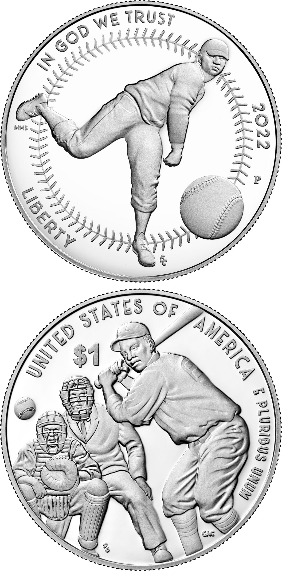 Image of 0.5 dollar coin - Negro Leagues Baseball | USA 2022.  The Copper–Nickel (CuNi) coin is of Proof, BU quality.