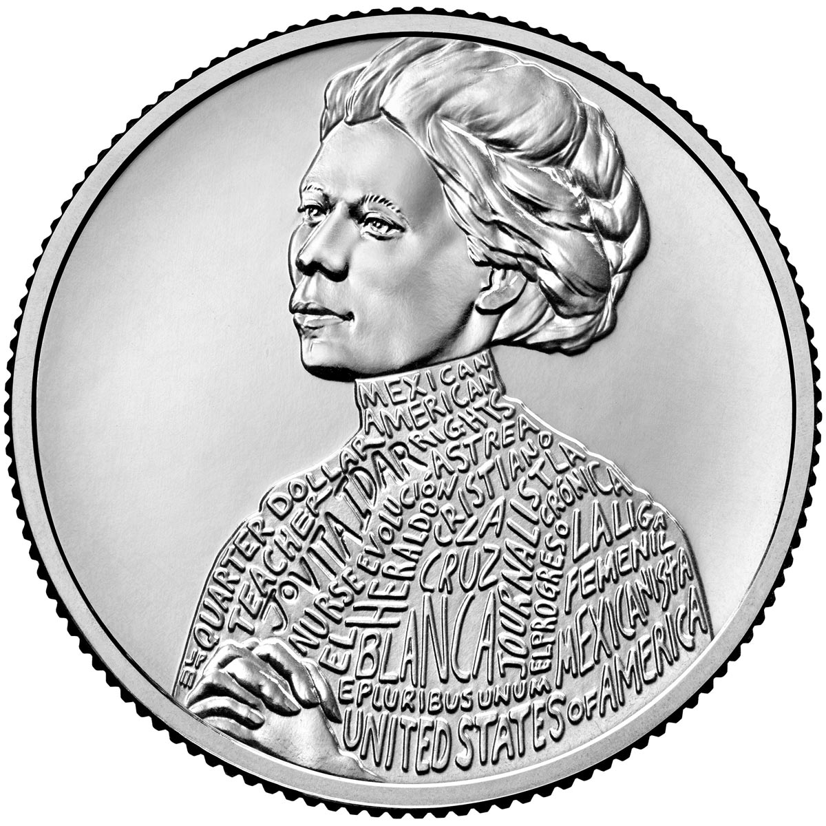 Image of 25 cents coin - Jovita Idar | USA 2023.  The Copper–Nickel (CuNi) coin is of Proof, BU, UNC quality.