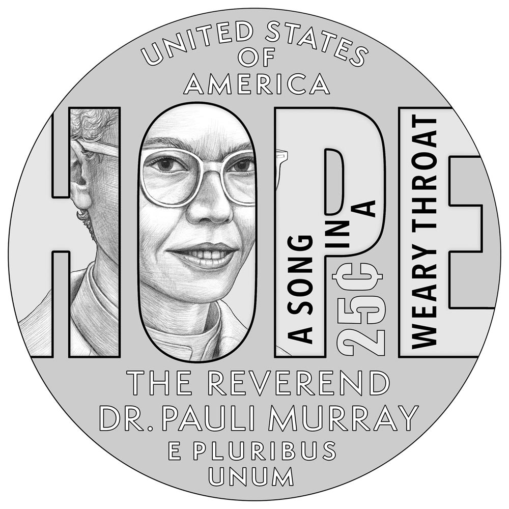 Image of 25 cents coin - Rev. Dr. Pauli Murray | USA 2024.  The Copper–Nickel (CuNi) coin is of Proof, BU, UNC quality.