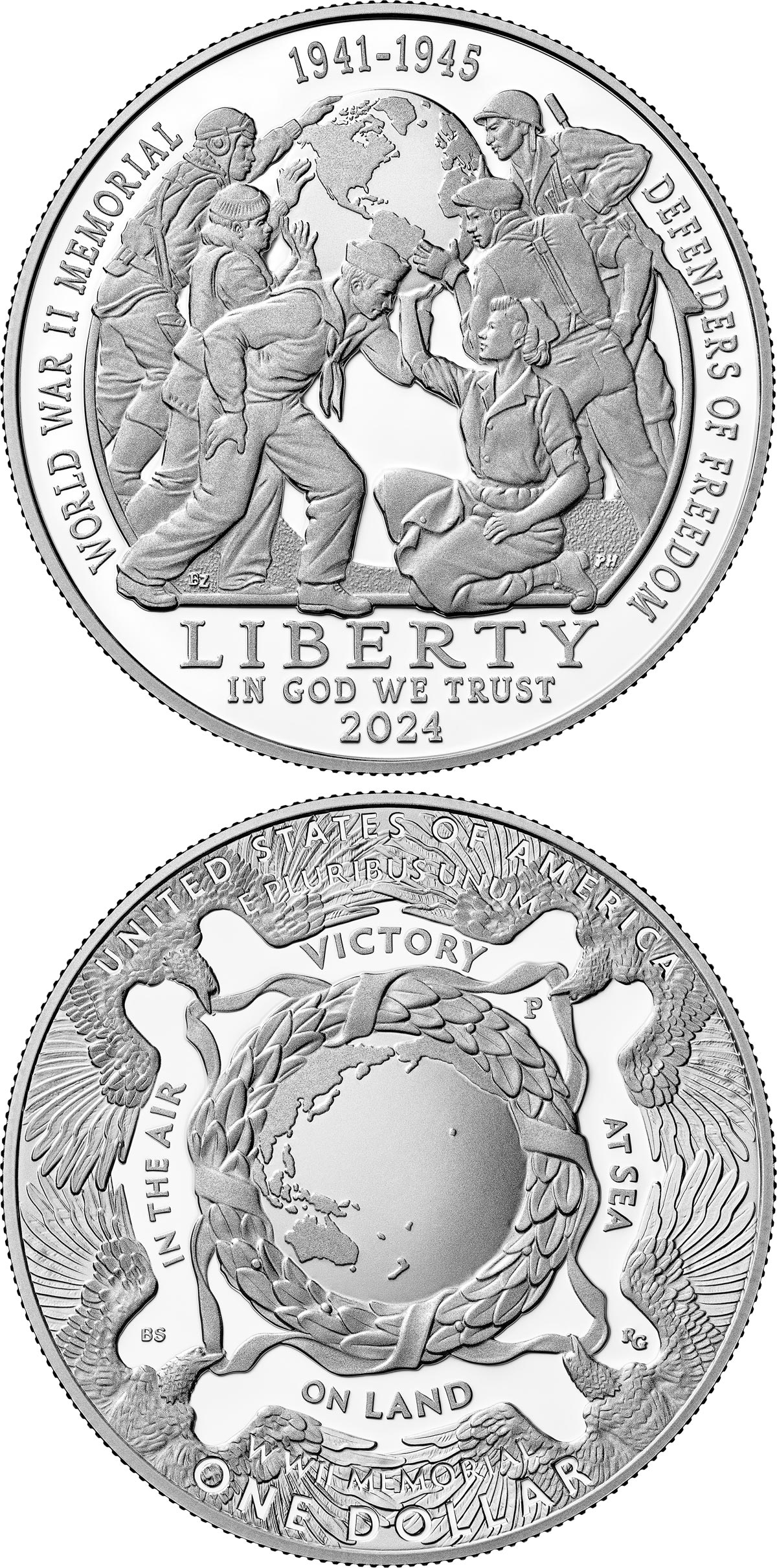 Image of 1 dollar coin - Greatest Generation | USA 2024.  The Silver coin is of Proof, BU quality.