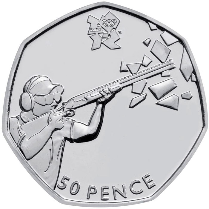 Image of 50 pence coin - Shooting | United Kingdom 2011.  The Silver coin is of BU, UNC quality.
