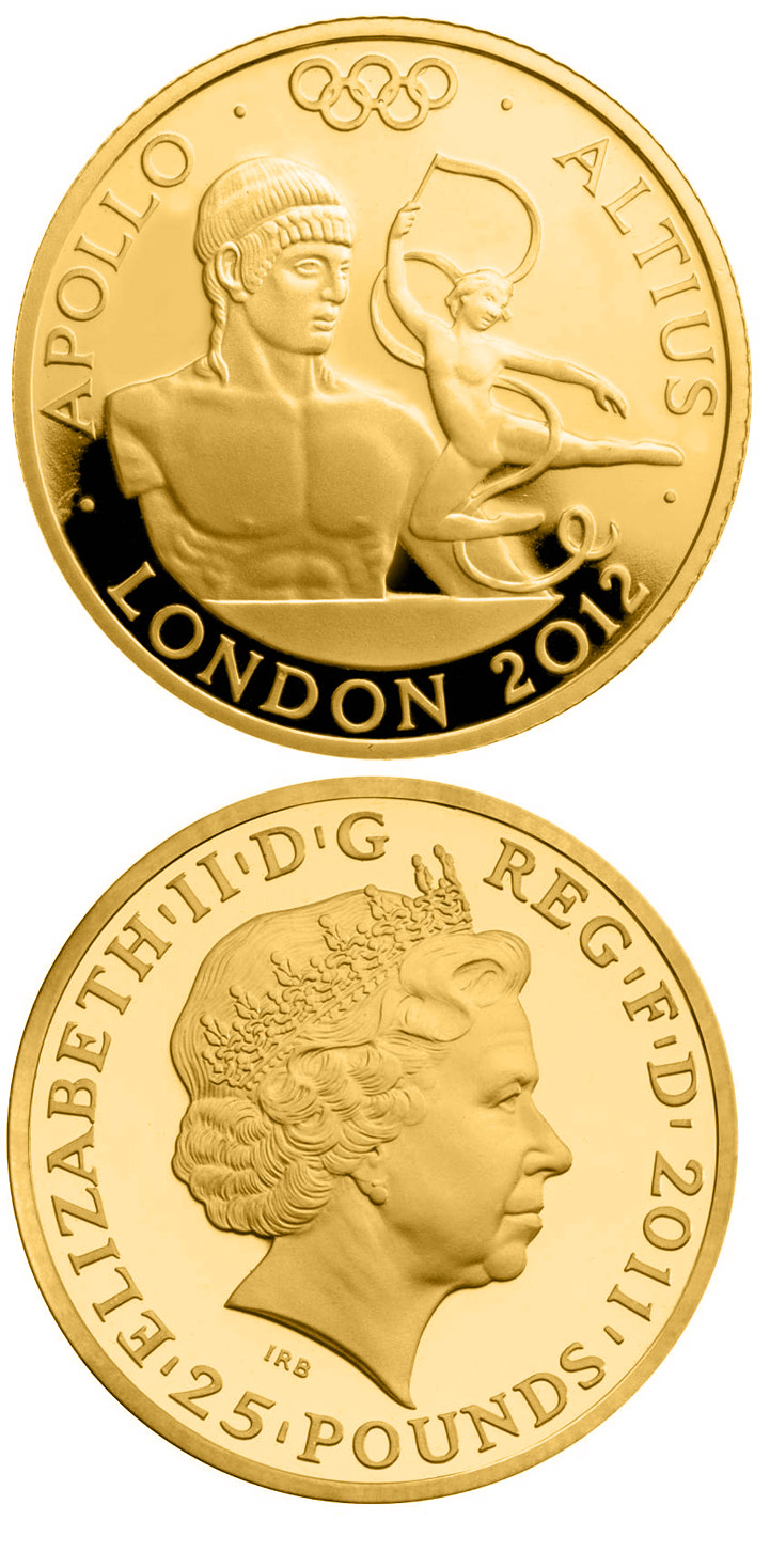 Image of 25 pounds coin - Higher - Apollo  | United Kingdom 2011.  The Gold coin is of Proof quality.