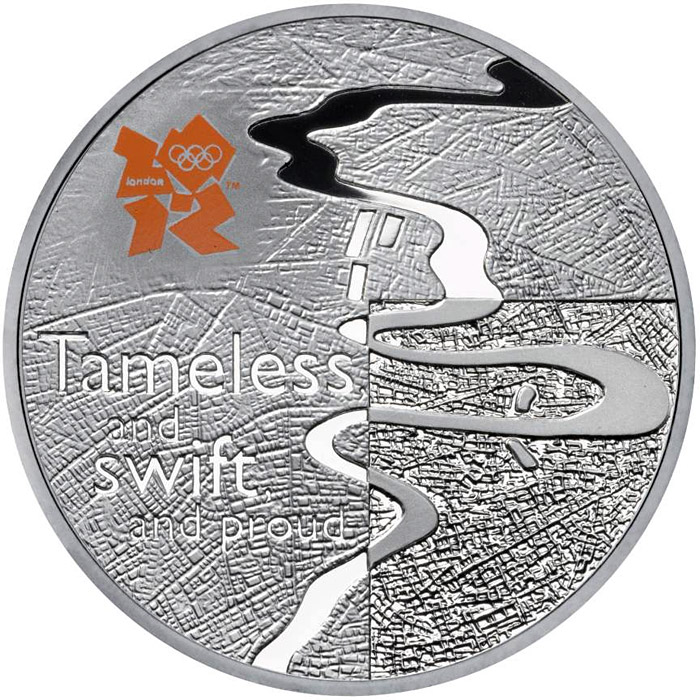 Image of 5 pounds coin - River Thames | United Kingdom 2010.  The Silver coin is of Proof quality.