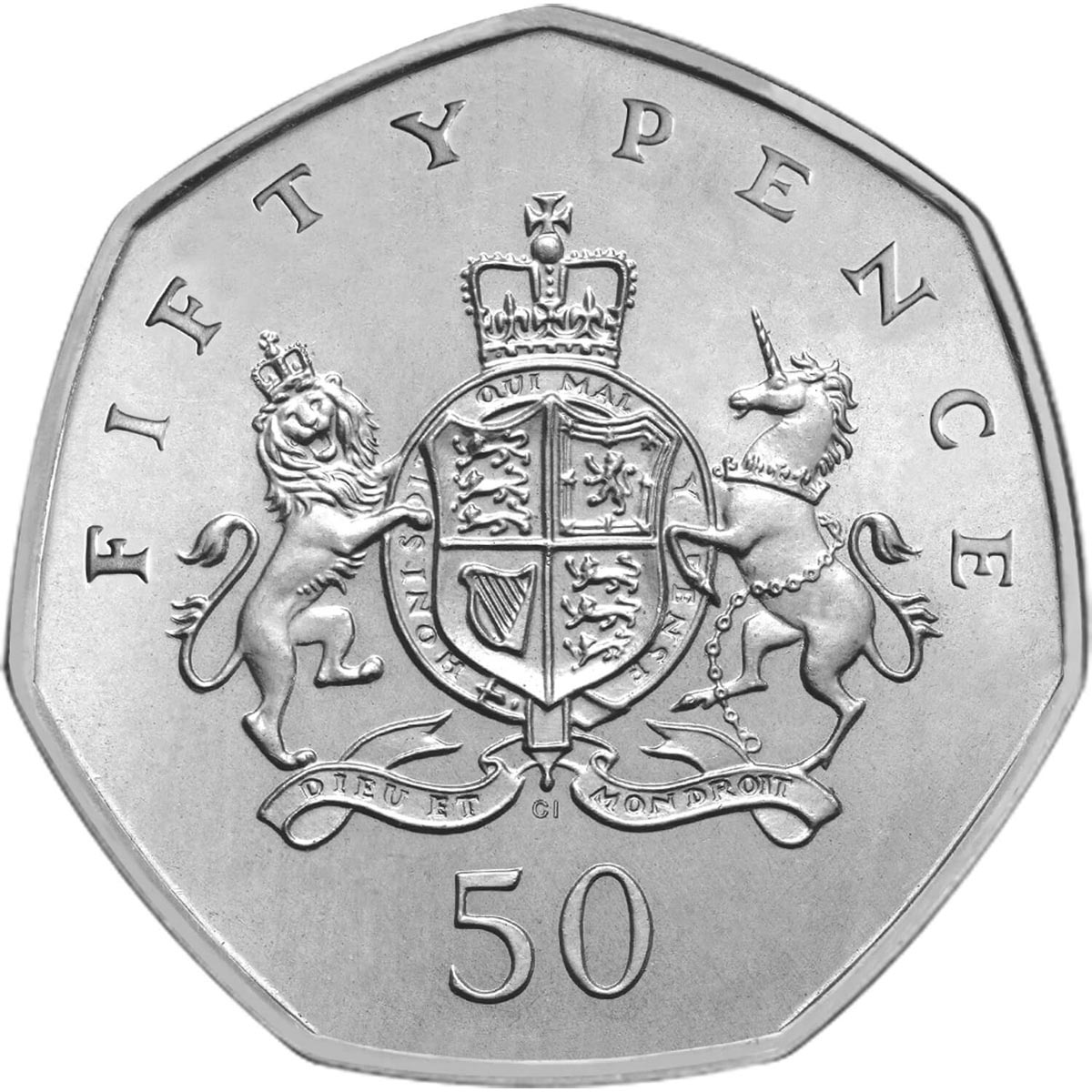 Image of 50 pence coin - 100th Anniversary of the Birth of Christopher Ironside | United Kingdom 2013.  The Copper–Nickel (CuNi) coin is of UNC quality.