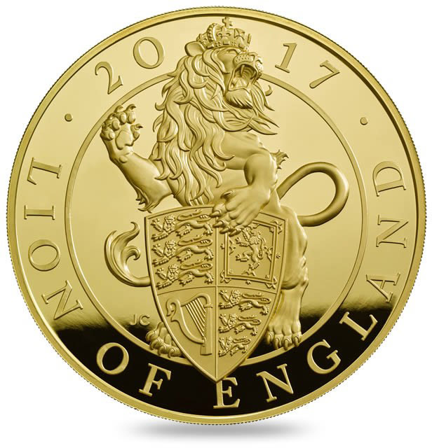 Image of 100 pounds coin - The Lion of England | United Kingdom 2017.  The Gold coin is of Proof quality.