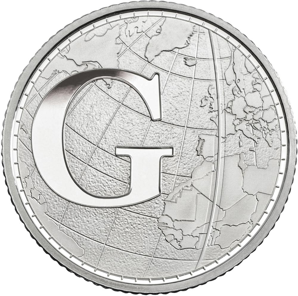 Image of 10 pences coin - G - Greenwich Mean Time | United Kingdom 2018.  The Silver coin is of Proof, UNC quality.