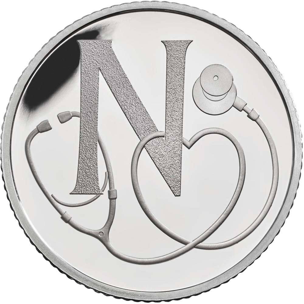 Image of 10 pences coin - N - National Health Service | United Kingdom 2018.  The Silver coin is of Proof, UNC quality.