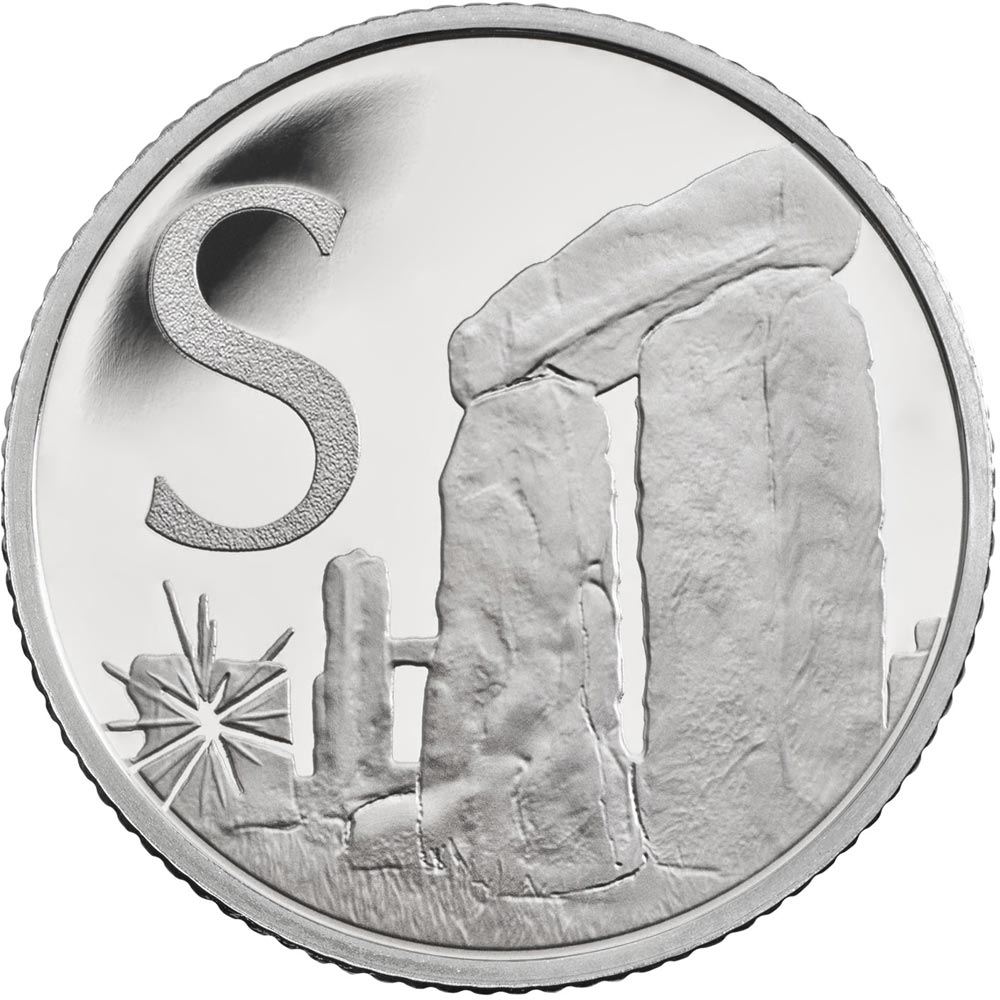 Image of 10 pences coin - S – Stonehenge | United Kingdom 2018.  The Silver coin is of Proof, UNC quality.