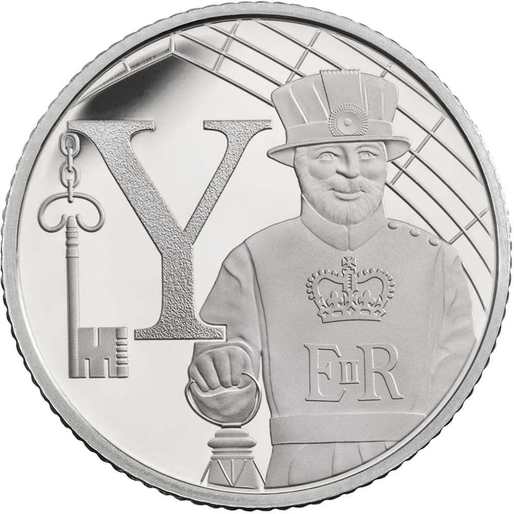 Image of 10 pences coin - Y - Yeoman Warder | United Kingdom 2018.  The Silver coin is of Proof, UNC quality.
