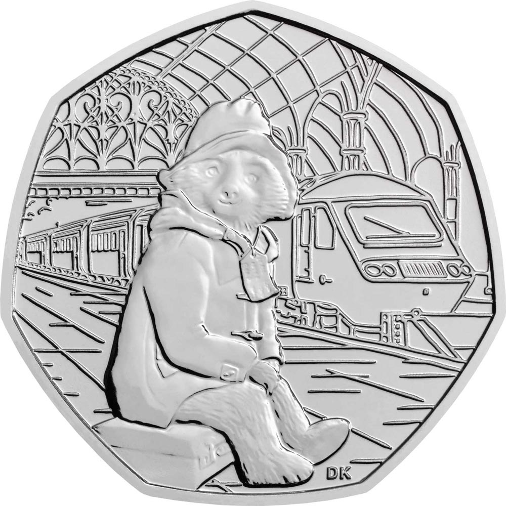 Image of 50 pence coin - Paddington™ at the Station | United Kingdom 2018.  The Copper–Nickel (CuNi) coin is of UNC quality.