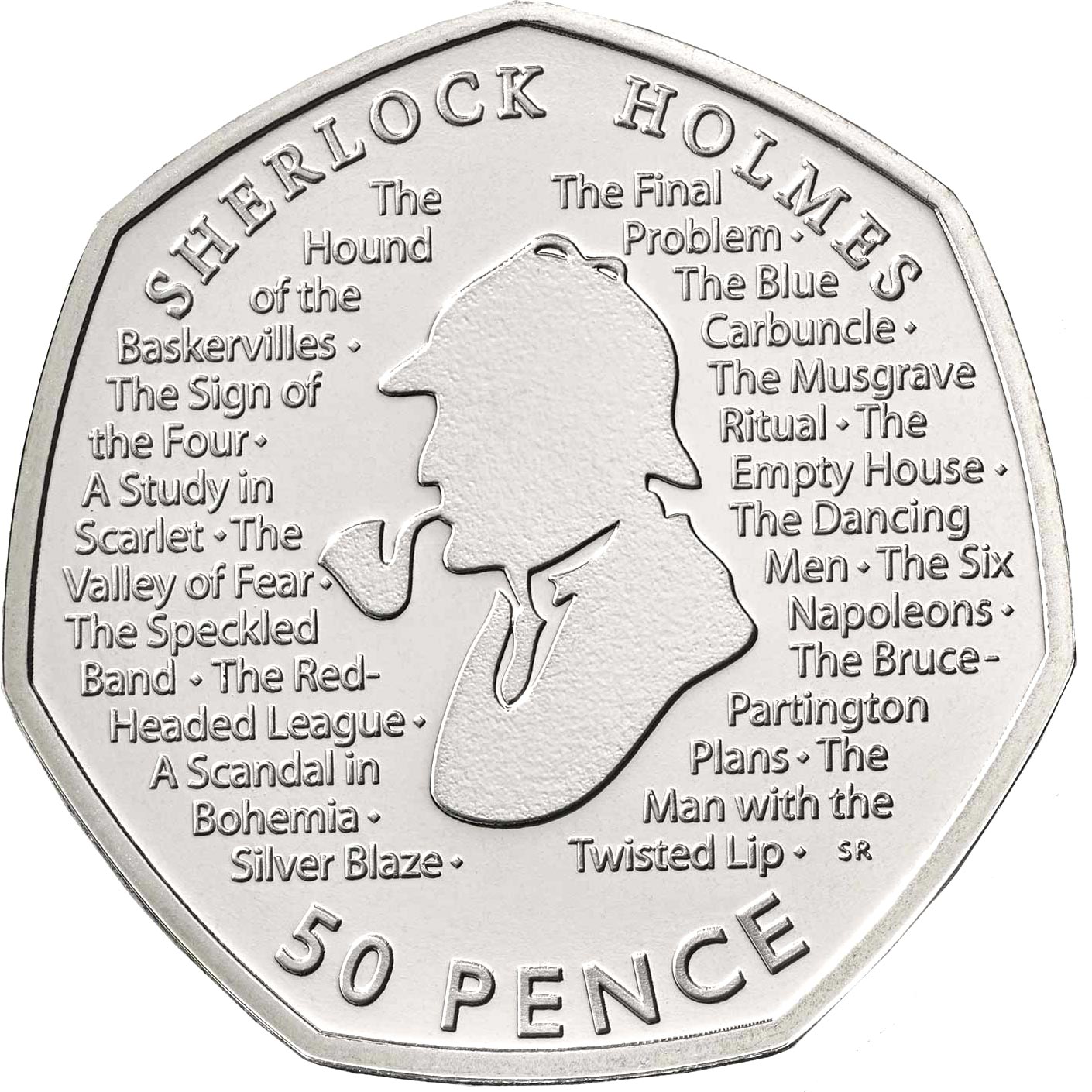 Image of 50 pence coin - 160th anniversary of the birth of Sir Arthur Conan Doyle | United Kingdom 2019.  The Copper–Nickel (CuNi) coin is of Proof, BU quality.