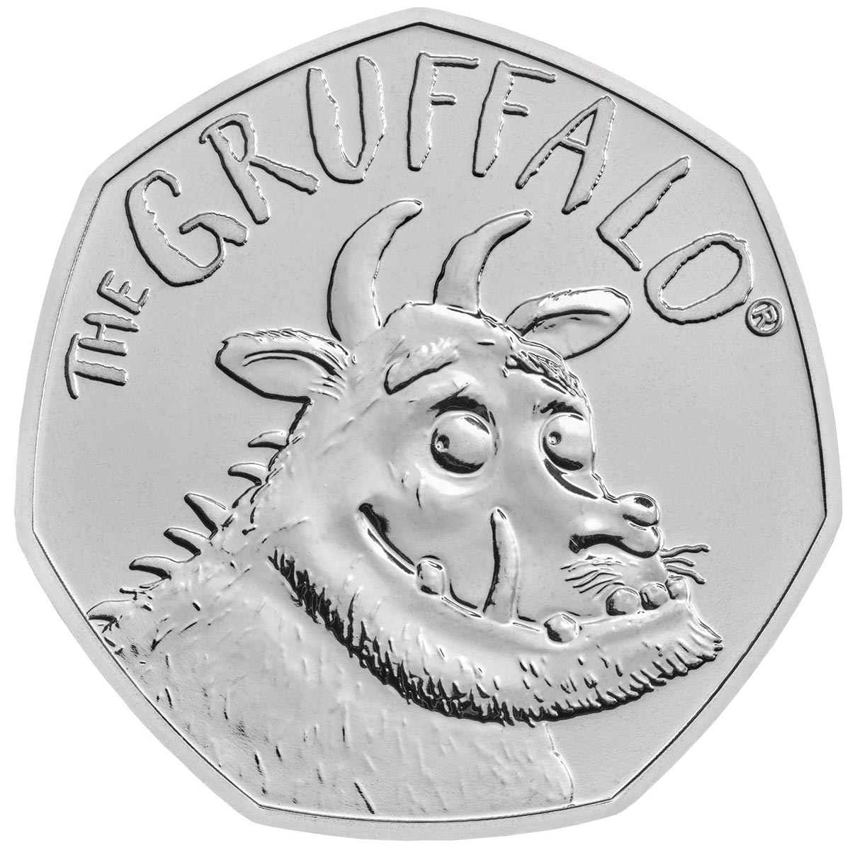 Image of 50 pence coin - 20 years of The Gruffalo | United Kingdom 2019.  The Copper–Nickel (CuNi) coin is of Proof, BU quality.