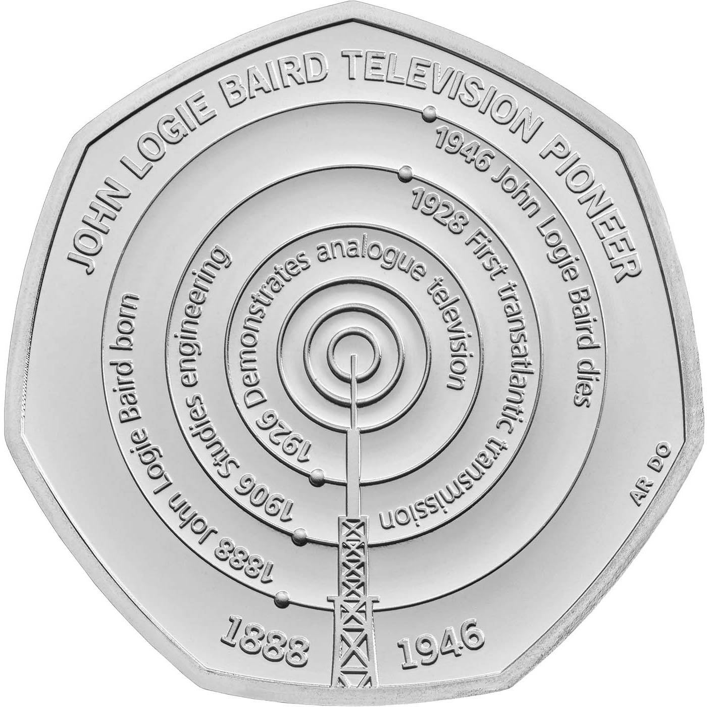Image of 50 pence coin - John Logie Baird | United Kingdom 2021.  The Copper–Nickel (CuNi) coin is of UNC quality.