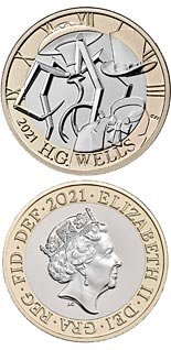 2 pound coin Celebrating the life and work of H. G. Wells | United Kingdom 2021