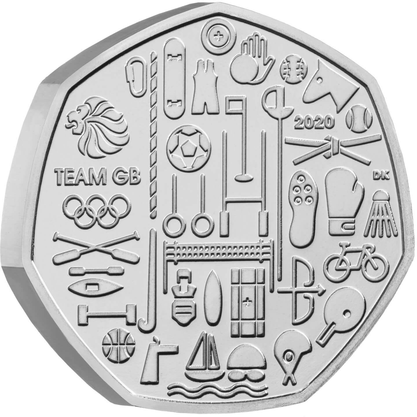 Image of 50 pence coin - Team GB | United Kingdom 2021.  The Copper–Nickel (CuNi) coin is of UNC quality.