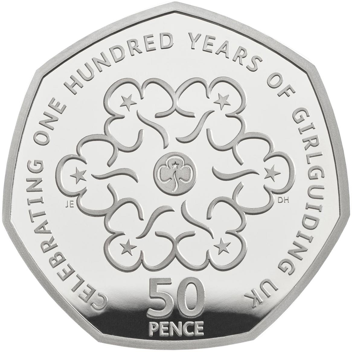 Image of 50 pence coin - 2010 Girlguiding UK 50p Centenary Coin | United Kingdom 2010.  The Copper–Nickel (CuNi) coin is of UNC quality.