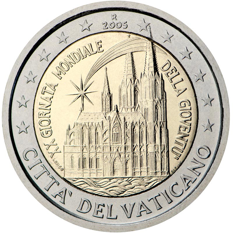 Image of 2 euro coin - 20th World Youth Day, held in Cologne in August 2005 | Vatican City 2005