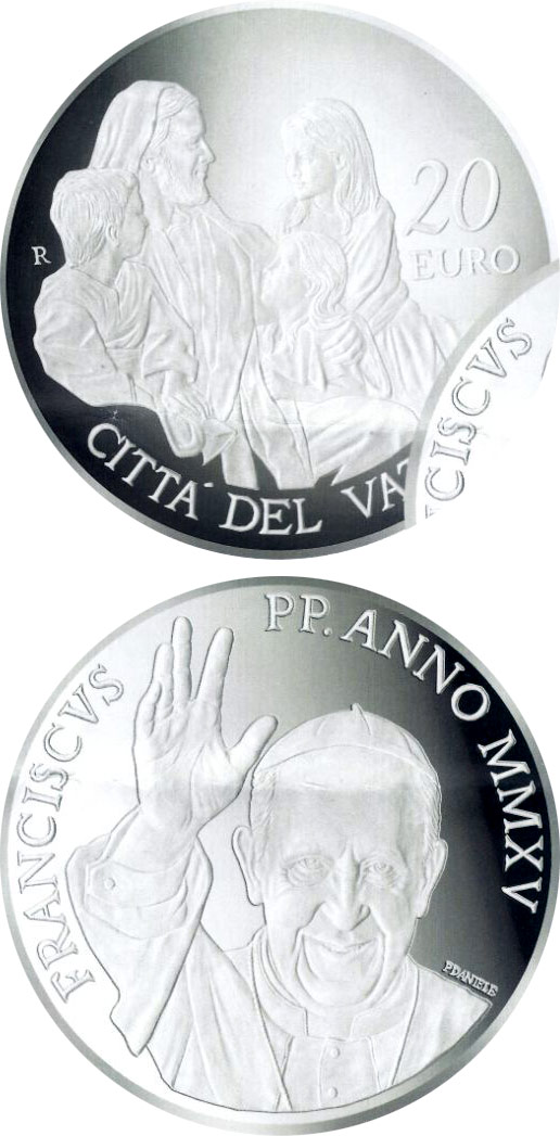 Image of 20 euro coin - Pope Francis MMXV | Vatican City 2015.  The Silver coin is of Proof quality.
