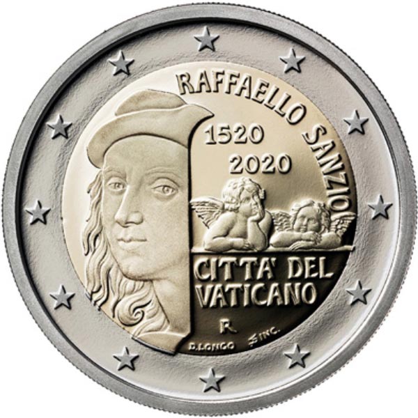 Image of 2 euro coin - 500th Anniversary of the Death of Raffaello | Vatican City 2020