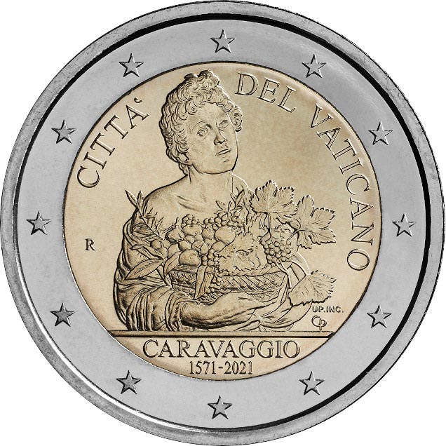 Image of 2 euro coin - 400th Anniversary of the Bith of Caravaggio | Vatican City 2021