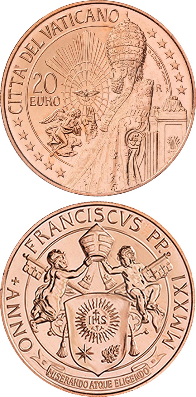 Image of 20 euro coin - St. Peter | Vatican City 2021.  The Copper coin is of BU quality.