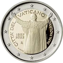 Image of 2 euro coin - 125th Anniversary of the birth of Pope Paul VI | Vatican City 2022