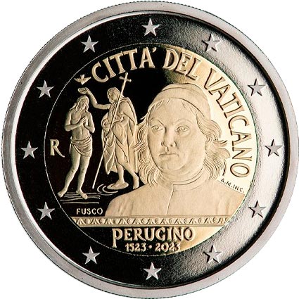 Image of 2 euro coin - 500th anniversary of the death of Pietro Perugino | Vatican City 2023