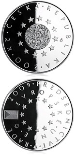 Image of 200 koruna coin - Czech Presidency to the EU | Czech Republic 2009.  The Silver coin is of Proof, BU quality.