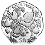 Image of 50 pence coin - A Partridge in a Pear Tree  | Isle of Man 2005.  The Gold coin is of Proof, BU, UNC quality.