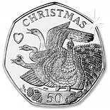 Image of 50 pence coin - Four Calling Birds | Isle of Man 2008.  The Gold coin is of Proof, BU, UNC quality.
