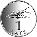 Image of 1 lats coin - Ant | Latvia 2003.  The Copper–Nickel (CuNi) coin is of UNC quality.