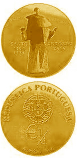 Image of 0.25 euro coin - Santo Antonio de Lisboa | Portugal 2007.  The Gold coin is of BU quality.