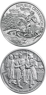 Image of 10 euro coin - Richard the Lionheart in Dürnstein | Austria 2009.  The Silver coin is of Proof quality.