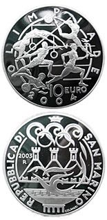 Image of 10 euro coin - Olympics | San Marino 2003.  The Silver coin is of Proof quality.