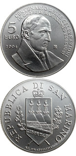 Image of 5 euro coin - Bartolomeo Borghesi | San Marino 2004.  The Silver coin is of BU quality.
