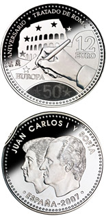 Image of 12 euro coin - 50th Anniversary of the Treaty of Rome  | Spain 2007.  The Silver coin is of BU, UNC quality.