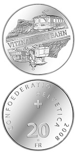 Image of 20 francs coin - Vitznau-Rigi Railway | Switzerland 2008.  The Silver coin is of Proof, BU quality.