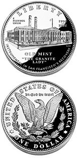 Image of 1 dollar coin - San Francisco Old Mint  | USA 2006.  The Silver coin is of Proof, BU quality.