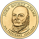 Image of 1 dollar coin - John Quincy Adams (1825-1829) | USA 2008.  The Nordic gold (CuZnAl) coin is of Proof, BU, UNC quality.